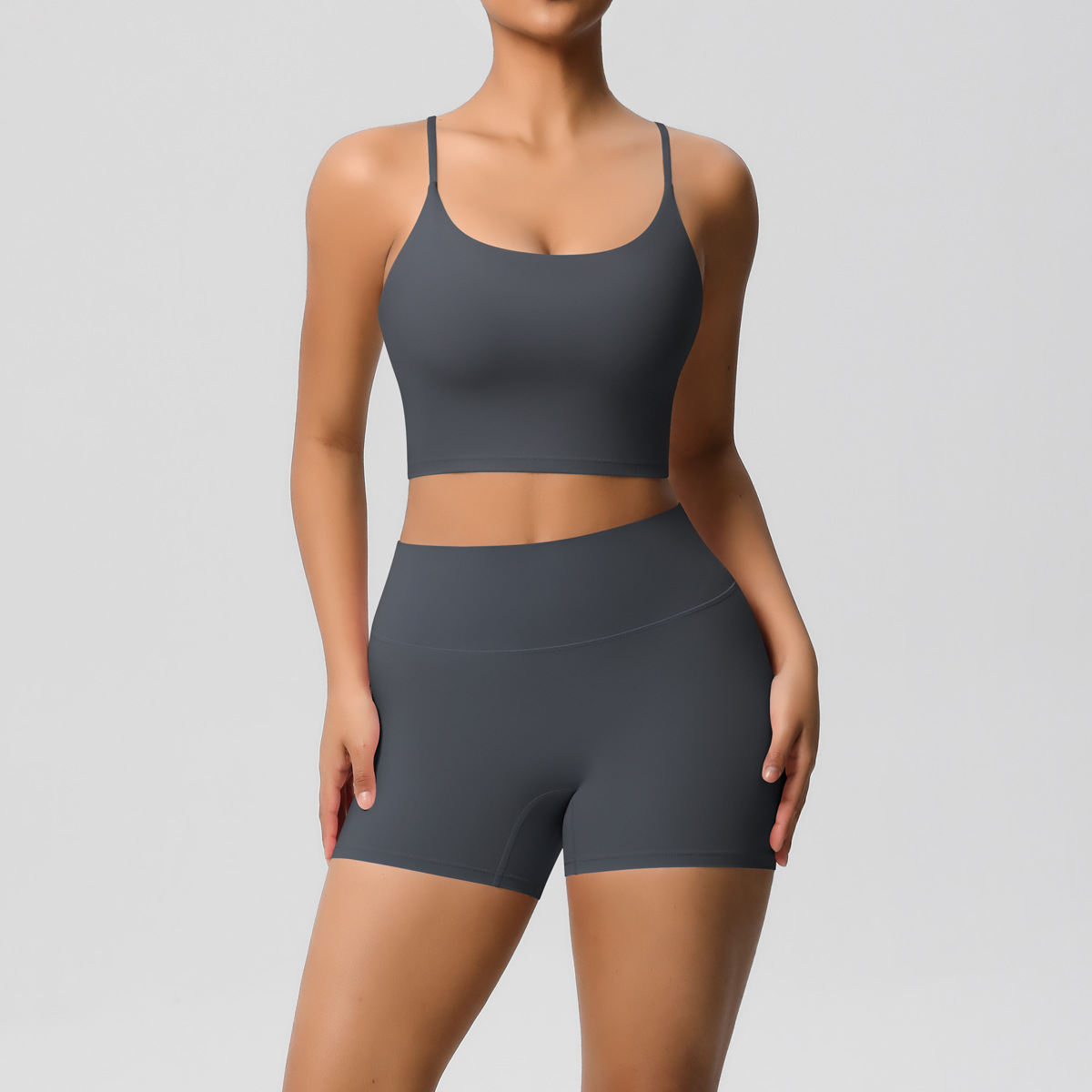 Naked Soft Fitness Set, Thin Strap Back Sports Bra 15 Colors, Tummy Control Compression Shorts 15 Colors, YFYS7121+YFYS7101