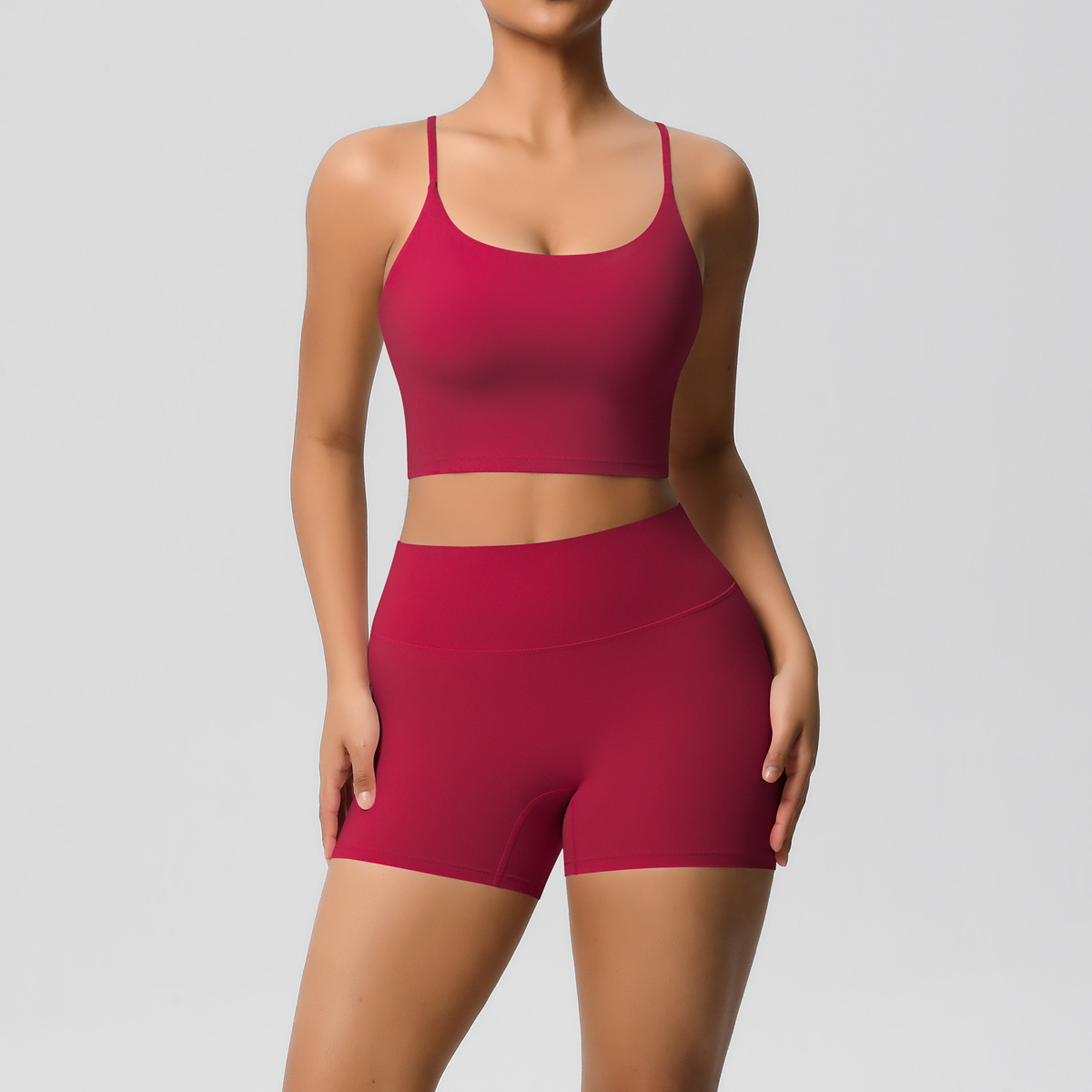 Naked Soft Fitness Set, Thin Strap Back Sports Bra 15 Colors, Tummy Control Compression Shorts 15 Colors, YFYS7121+YFYS7101