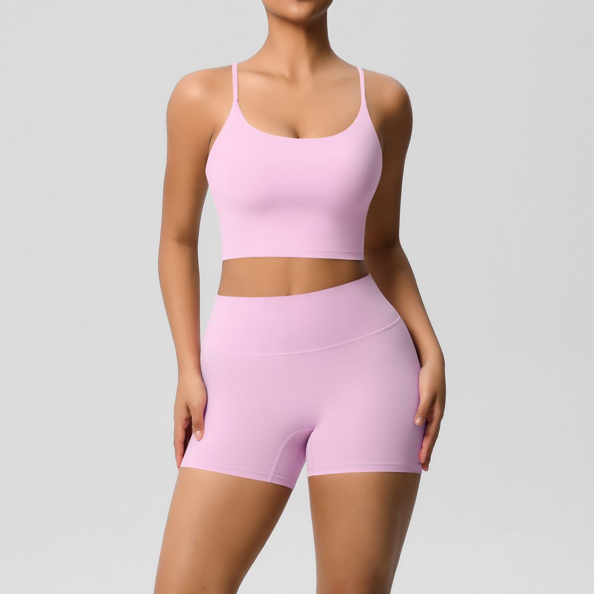 Naked Soft Fitness Set, Thin Strap Back Sports Bra 15 Colors, Tummy Control Compression Shorts 15 Colors, YFYS7121+YFYS7101