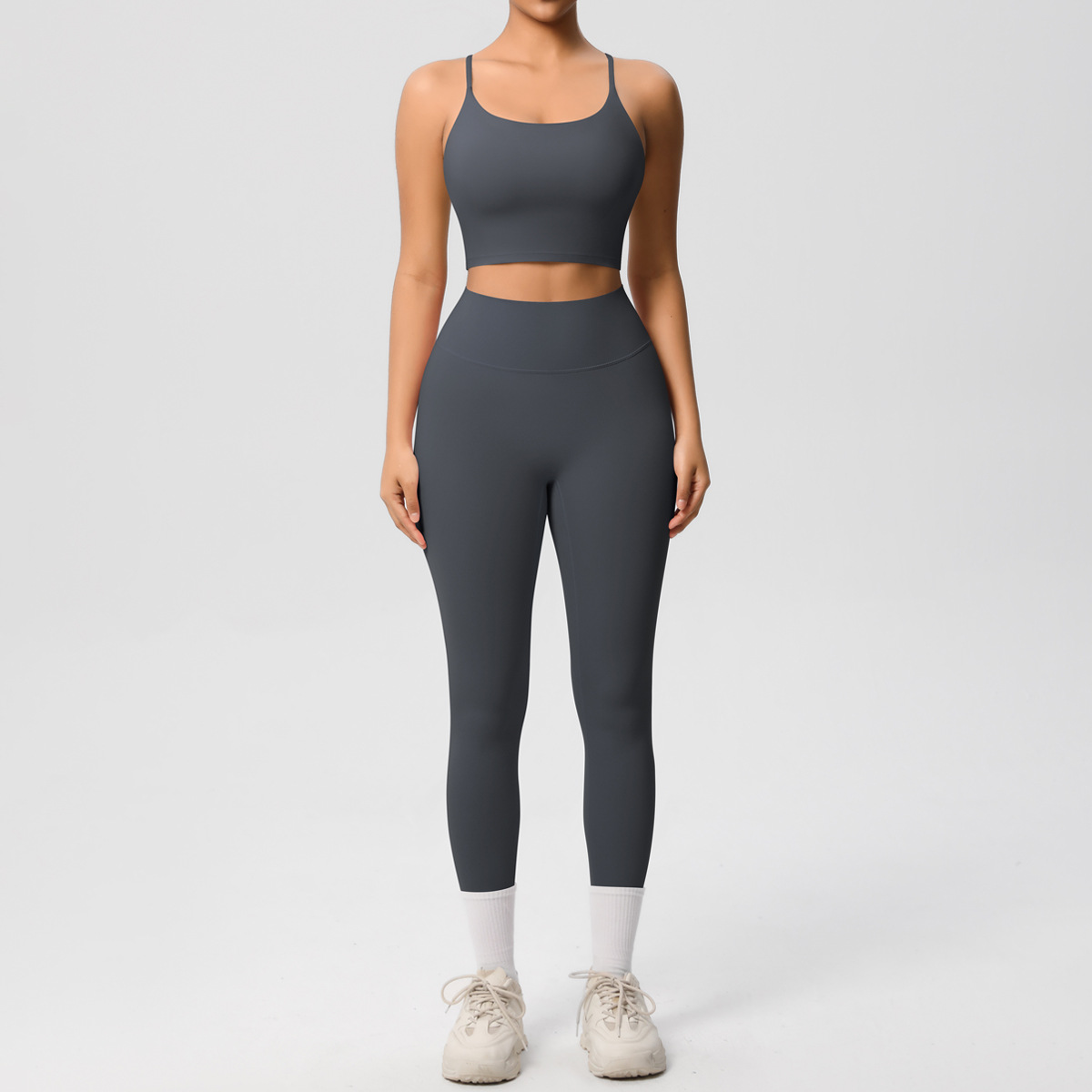 Naked Soft Fitness Set, Thin Strap Back Sports Bra 15 Colors, Tummy Control Full Length Leggings 15 Colors, YFYS7121+YFYS7100