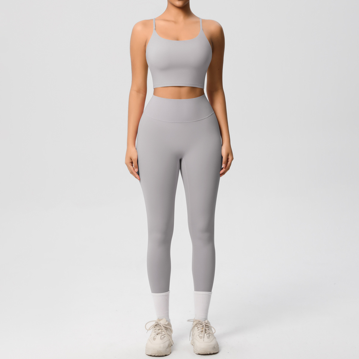 Naked Soft Fitness Set, Thin Strap Back Sports Bra 15 Colors, Tummy Control Full Length Leggings 15 Colors, YFYS7121+YFYS7100