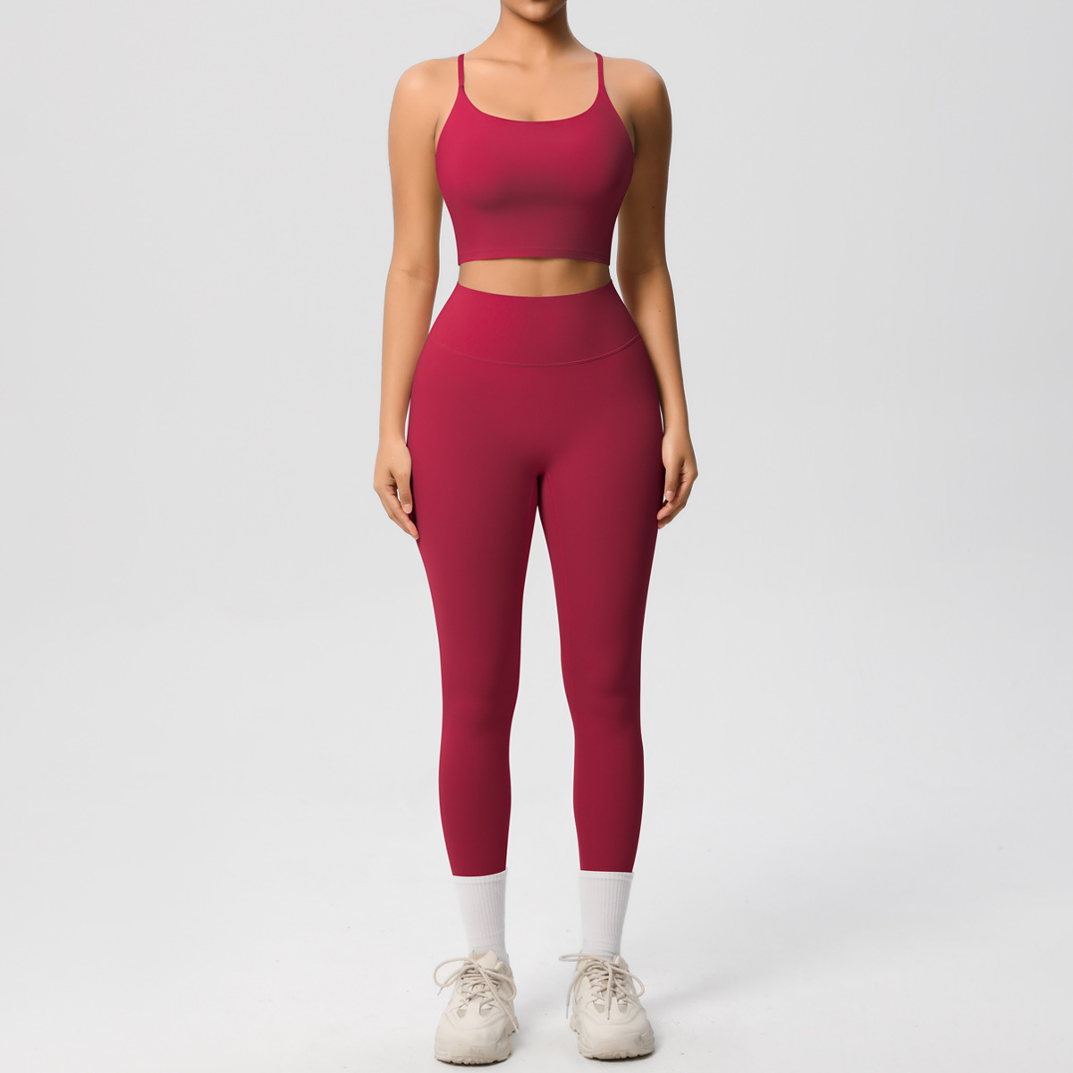 Naked Soft Fitness Set, Thin Strap Back Sports Bra 15 Colors, Tummy Control Full Length Leggings 15 Colors, YFYS7121+YFYS7100