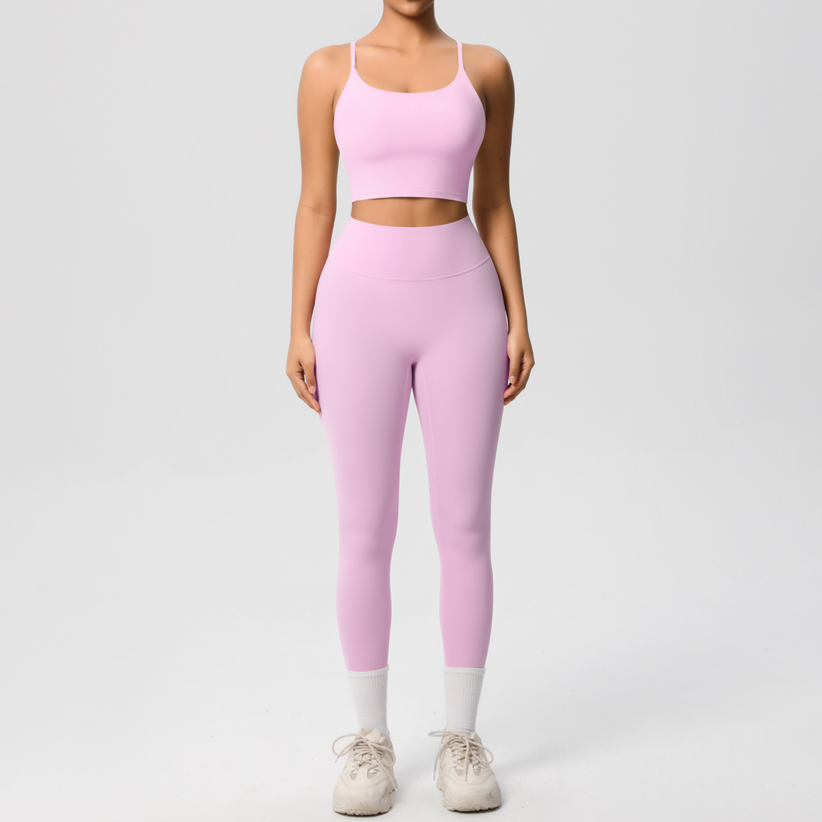 Naked Soft Fitness Set, Thin Strap Back Sports Bra 15 Colors, Tummy Control Full Length Leggings 15 Colors, YFYS7121+YFYS7100