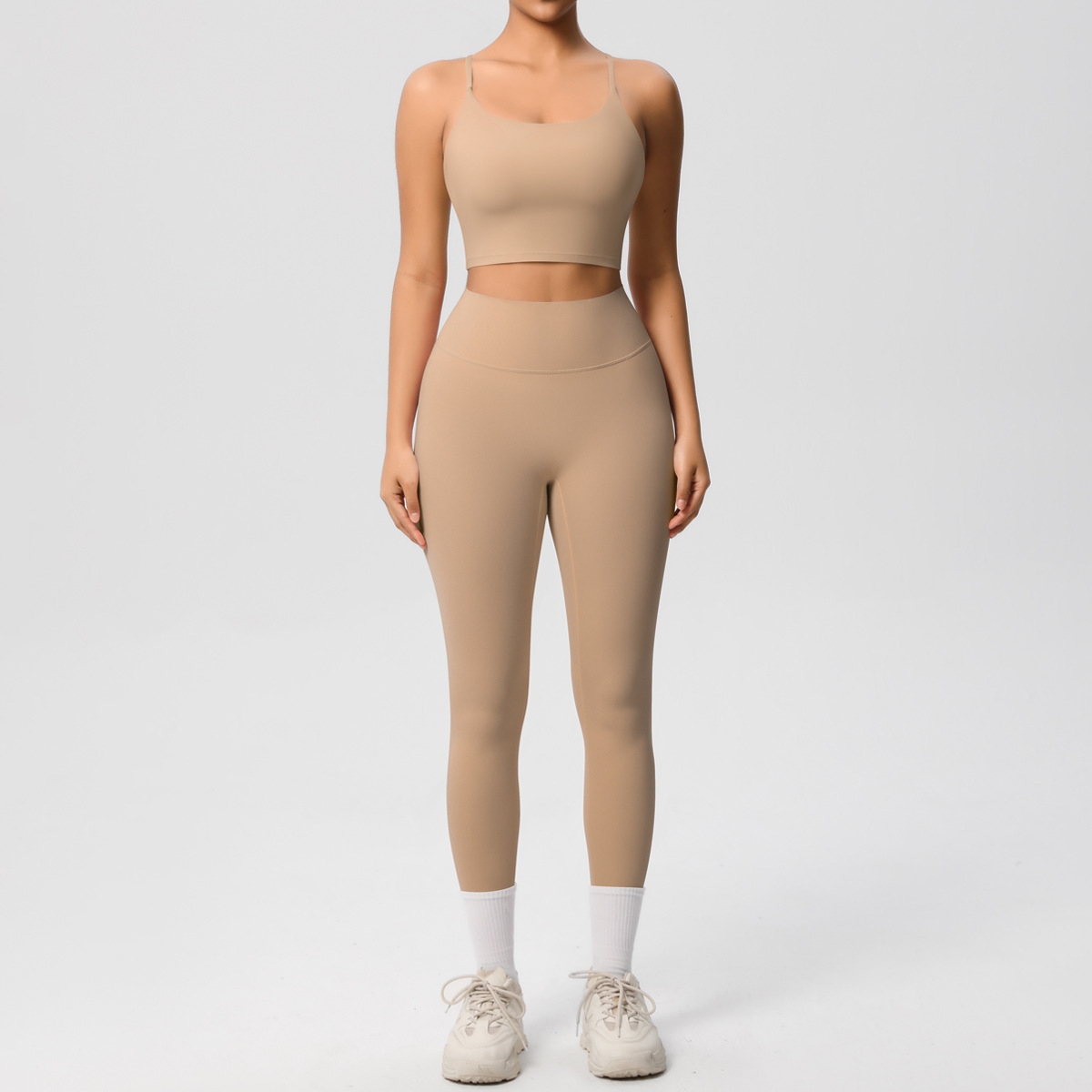 Naked Soft Fitness Set, Thin Strap Back Sports Bra 15 Colors, Tummy Control Full Length Leggings 15 Colors, YFYS7121+YFYS7100