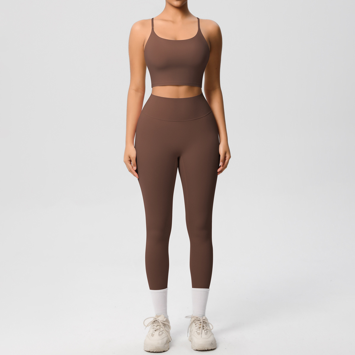 Naked Soft Fitness Set, Thin Strap Back Sports Bra 15 Colors, Tummy Control Full Length Leggings 15 Colors, YFYS7121+YFYS7100