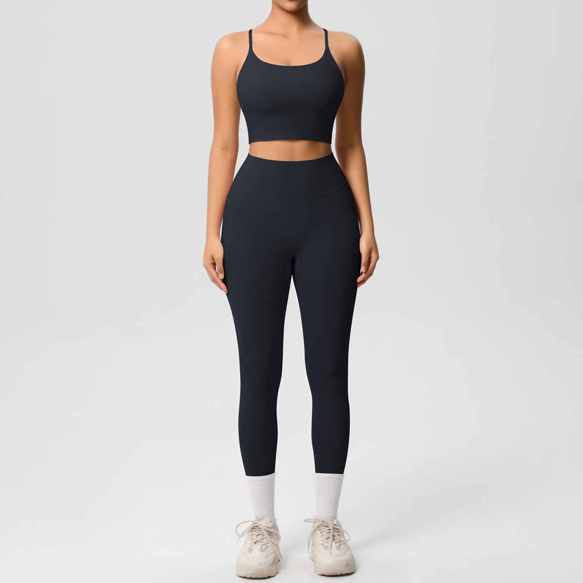 Naked Soft Fitness Set, Thin Strap Back Sports Bra 15 Colors, Tummy Control Full Length Leggings 15 Colors, YFYS7121+YFYS7100