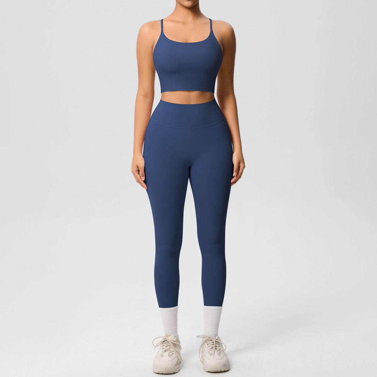 Naked Soft Fitness Set, Thin Strap Back Sports Bra 15 Colors, Tummy Control Full Length Leggings 15 Colors, YFYS7121+YFYS7100