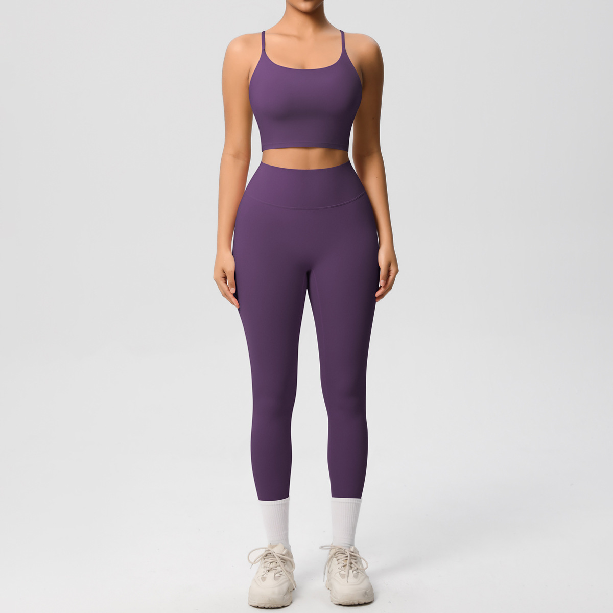 Naked Soft Fitness Set, Thin Strap Back Sports Bra 15 Colors, Tummy Control Full Length Leggings 15 Colors, YFYS7121+YFYS7100