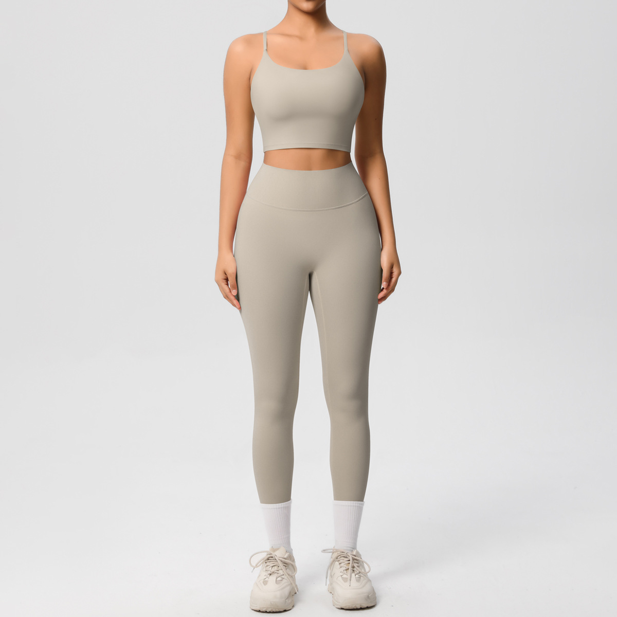 Naked Soft Fitness Set, Thin Strap Back Sports Bra 15 Colors, Tummy Control Full Length Leggings 15 Colors, YFYS7121+YFYS7100