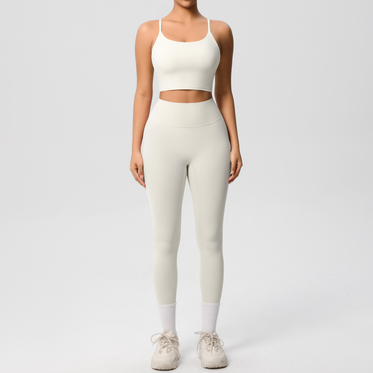 Naked Soft Fitness Set, Thin Strap Back Sports Bra 15 Colors, Tummy Control Full Length Leggings 15 Colors, YFYS7121+YFYS7100