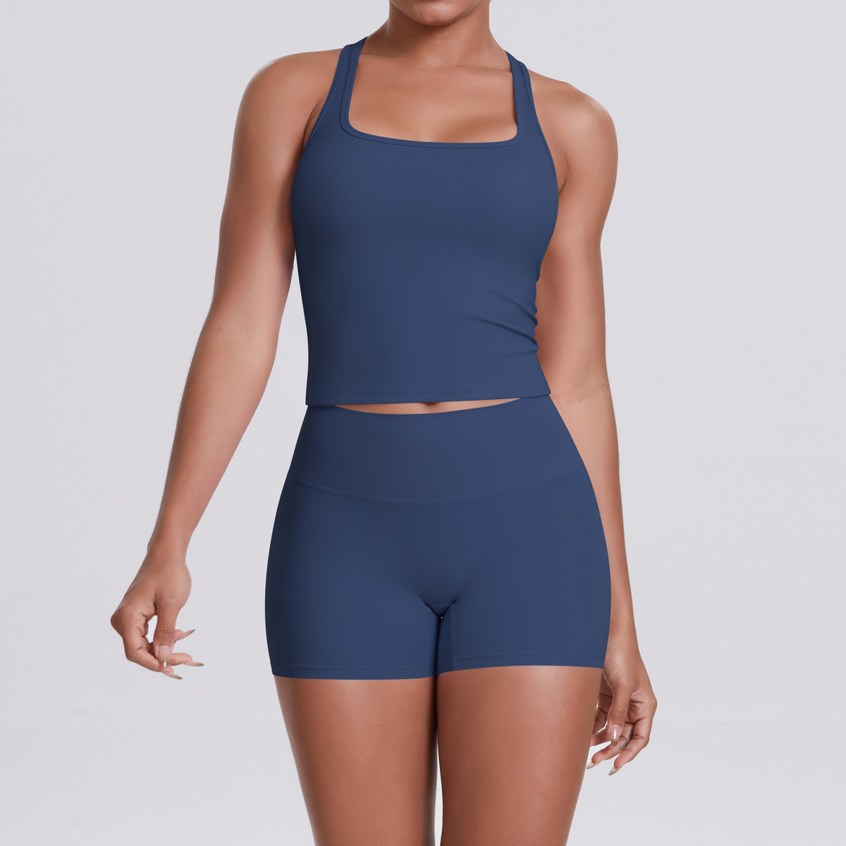 Naked Soft Fitness Set, Sleeveless Racerback Top 10 Colors, Hip Lifting Matching Shorts 10 Colors, YFYS7122+YFYS7101