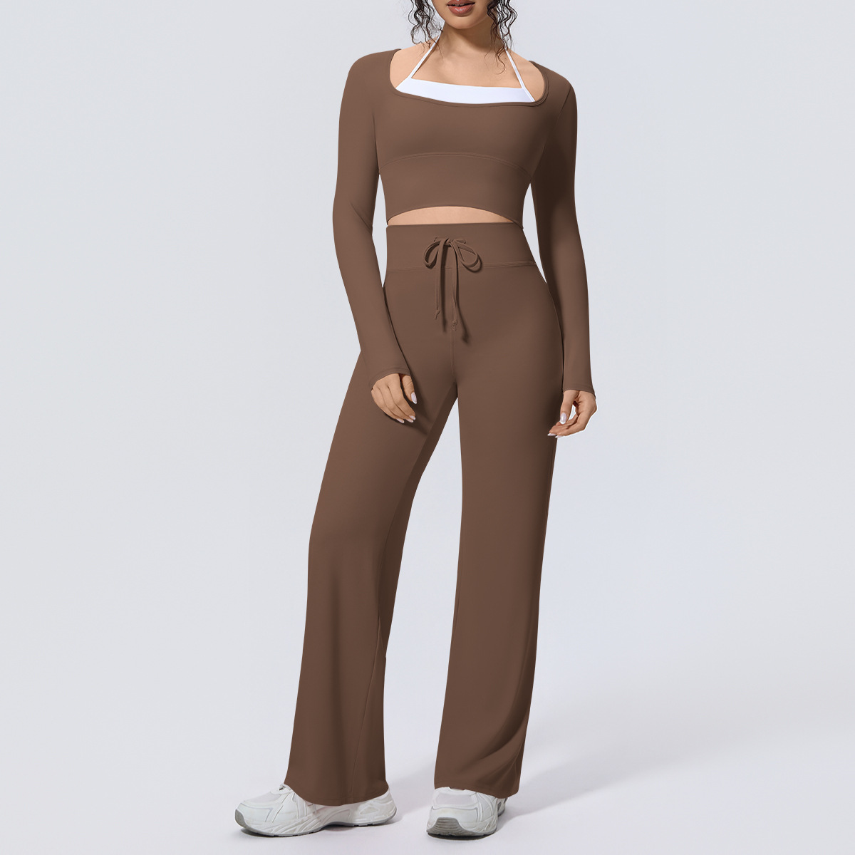 Light Fashion Matching Outfit, Layered Long Sleeve Top 5 Colors, Drawstring Waist High Waist Pants 5 Colors, YFYS7145+YFYS7144