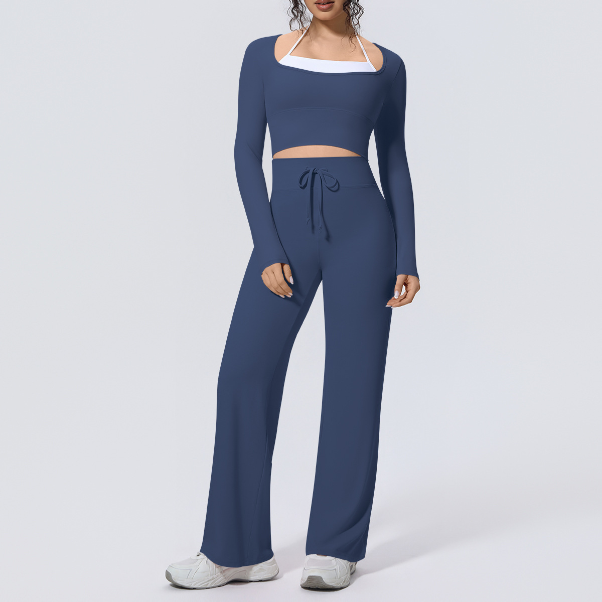Light Fashion Matching Outfit, Layered Long Sleeve Top 5 Colors, Drawstring Waist High Waist Pants 5 Colors, YFYS7145+YFYS7144