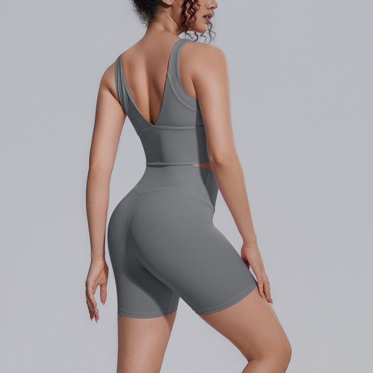 Medium Support Gym Suit, U Neck Sleeveless Workout Top 9 Colors, Anti Roll High Waist Shorts 9 Colors, YFYS7150+YFYS7143