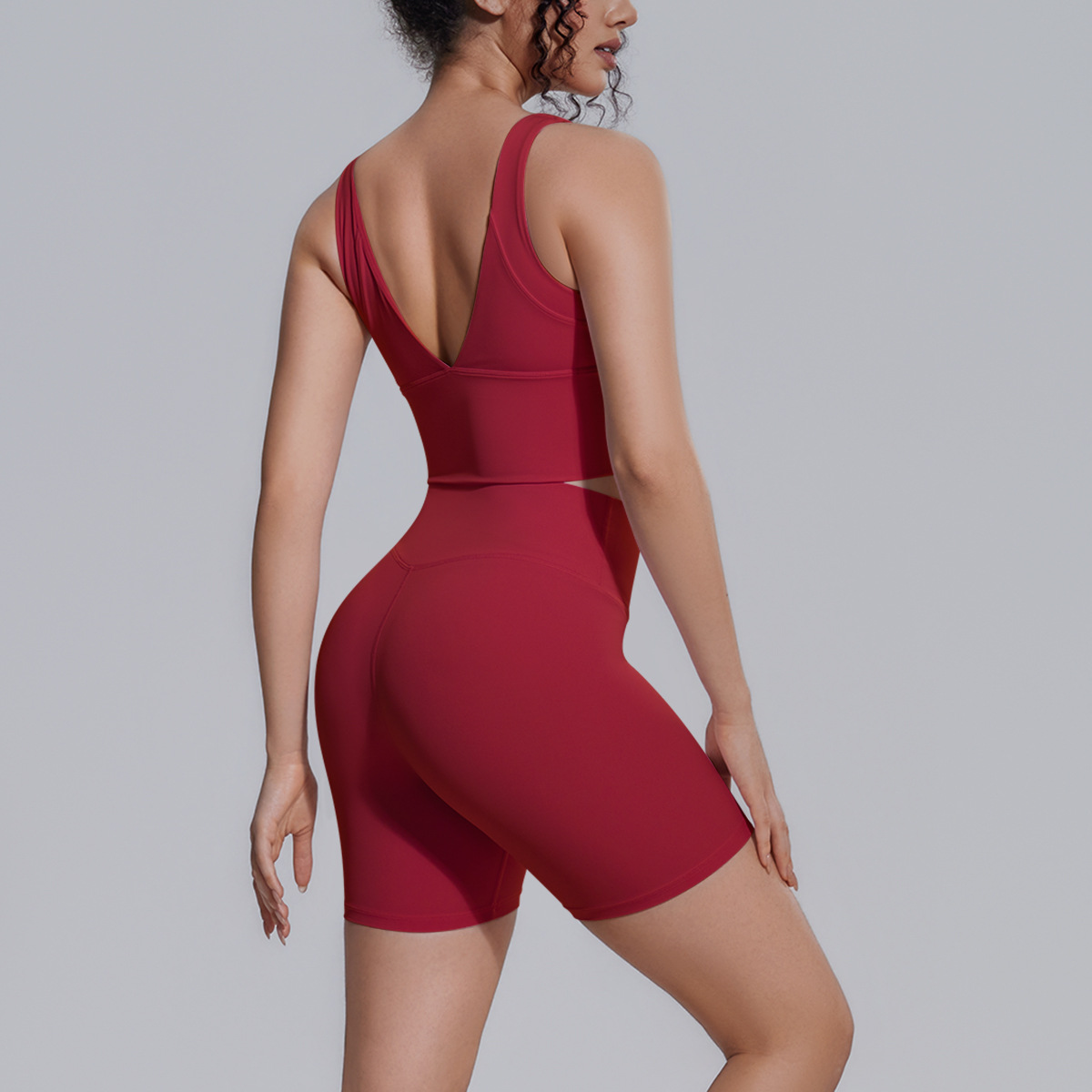 Medium Support Gym Suit, U Neck Sleeveless Workout Top 9 Colors, Anti Roll High Waist Shorts 9 Colors, YFYS7150+YFYS7143