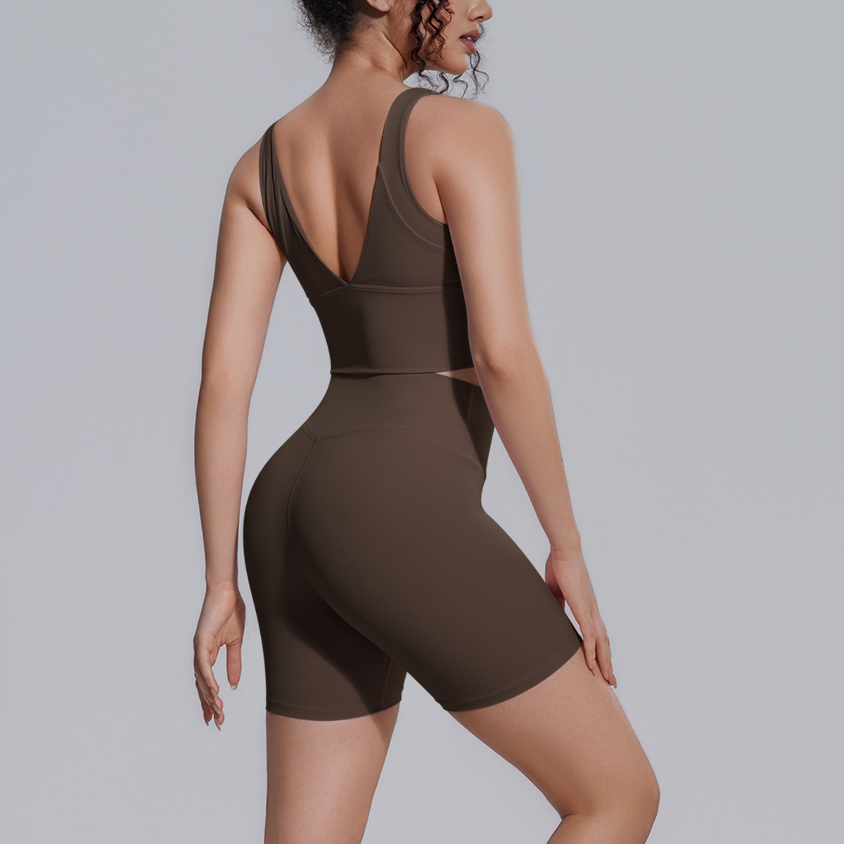 Medium Support Gym Suit, U Neck Sleeveless Workout Top 9 Colors, Anti Roll High Waist Shorts 9 Colors, YFYS7150+YFYS7143