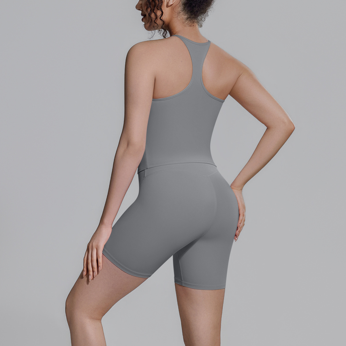 Medium Support Gym Suit, Y Back Racerback Workout Camisole 15 Colors, Anti Roll Hip Lifting Shorts 15 Colors, YFYS7151+YFYS7143