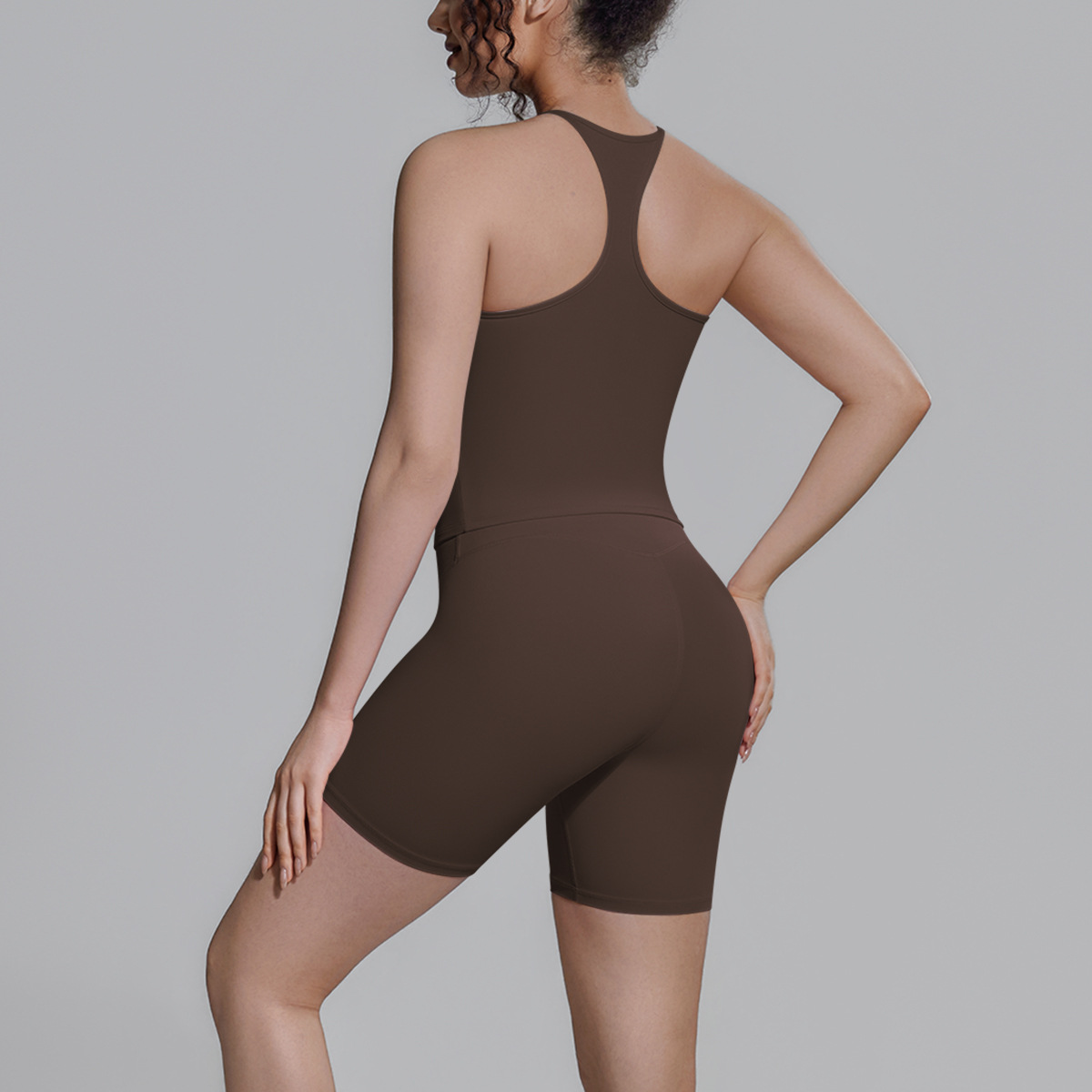 Medium Support Gym Suit, Y Back Racerback Workout Camisole 15 Colors, Anti Roll Hip Lifting Shorts 15 Colors, YFYS7151+YFYS7143