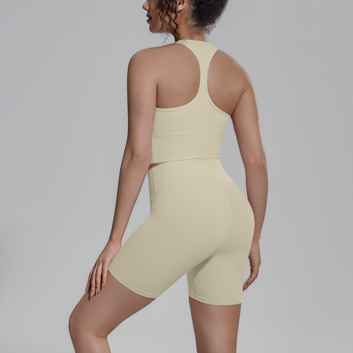 Upgraded Naked Soft Fitness Set, Cutout Racerback Sports Bra Tank 15 Colors, Tummy Control Compression Shorts 15 Colors, YFYS7152+YDYS7143