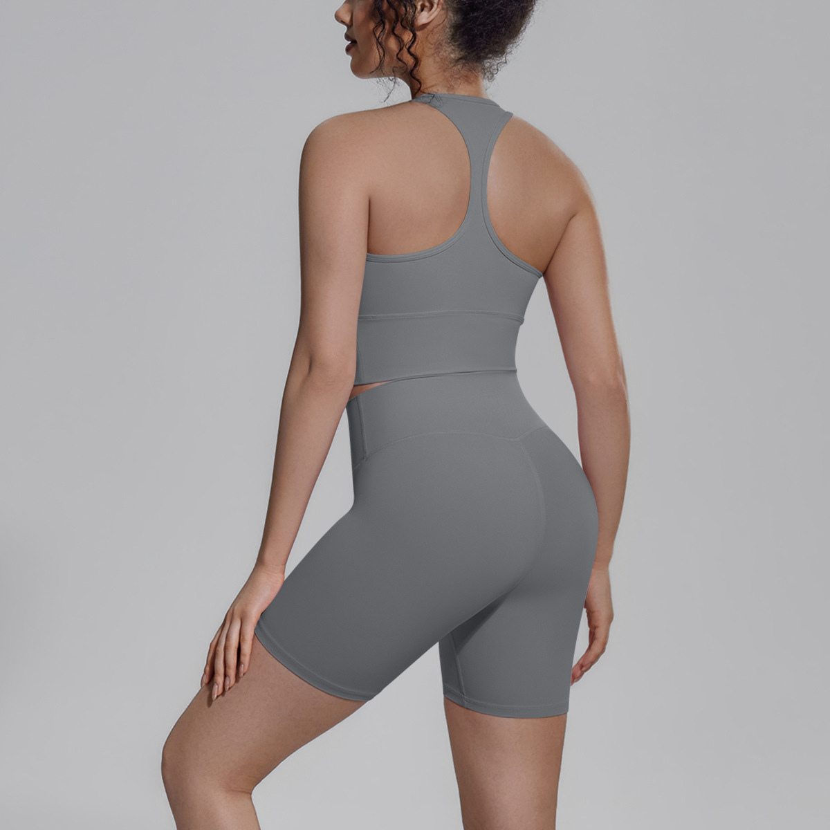 Upgraded Naked Soft Fitness Set, Cutout Racerback Sports Bra Tank 15 Colors, Tummy Control Compression Shorts 15 Colors, YFYS7152+YDYS7143