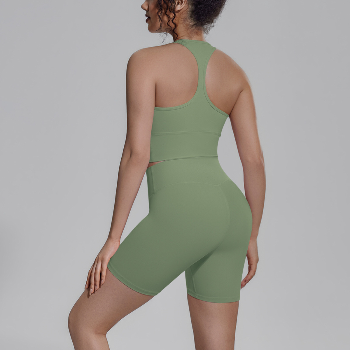 Upgraded Naked Soft Fitness Set, Cutout Racerback Sports Bra Tank 15 Colors, Tummy Control Compression Shorts 15 Colors, YFYS7152+YDYS7143