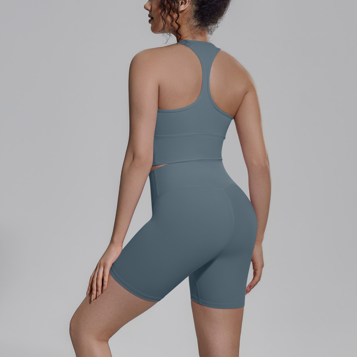Upgraded Naked Soft Fitness Set, Cutout Racerback Sports Bra Tank 15 Colors, Tummy Control Compression Shorts 15 Colors, YFYS7152+YDYS7143