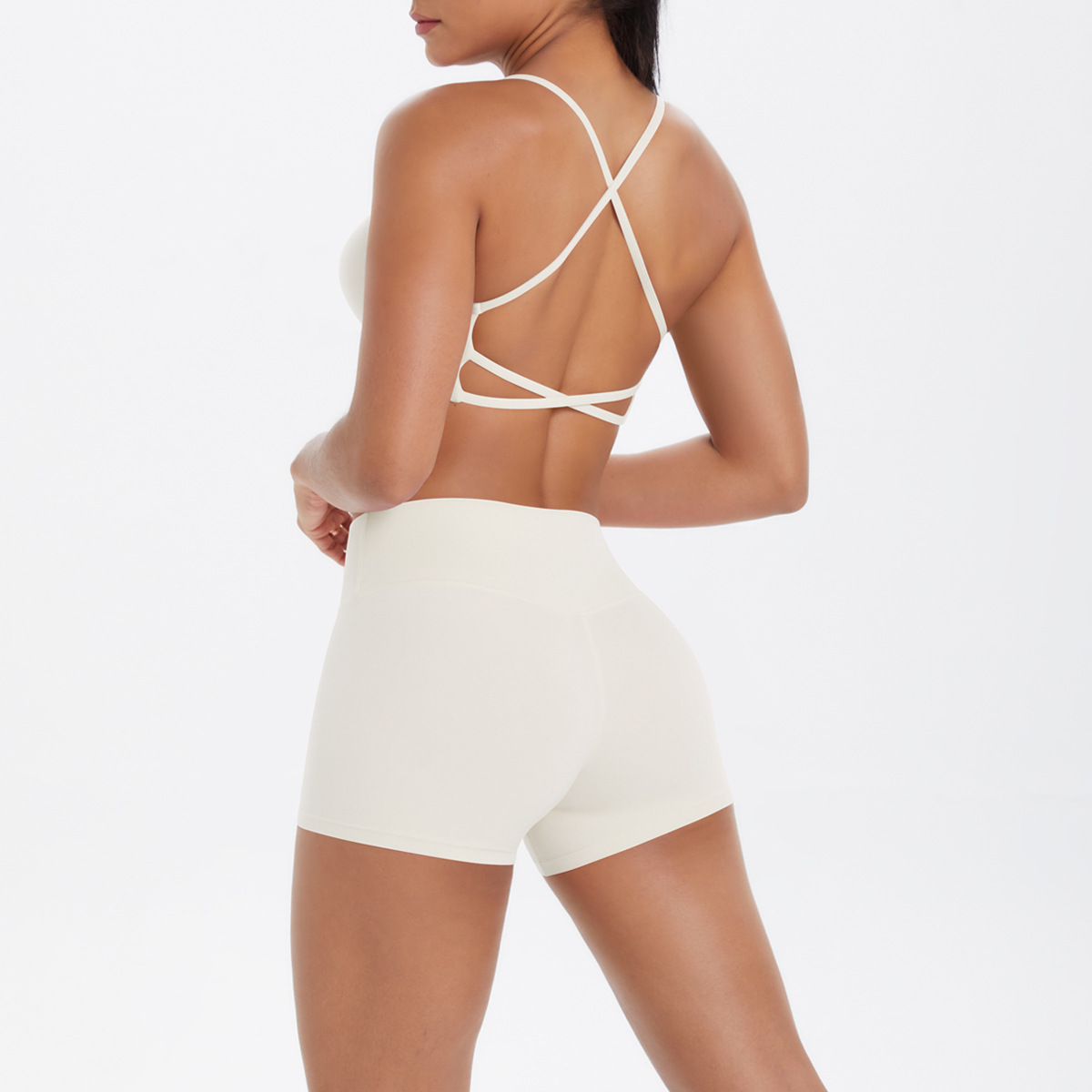 Naked Soft Fitness Set, Multi Thin Strap Cross Back Crop Bra 10 Colors, Tummy Control Compression Shorts 10 Colors, YFYS7112+YFYS7101