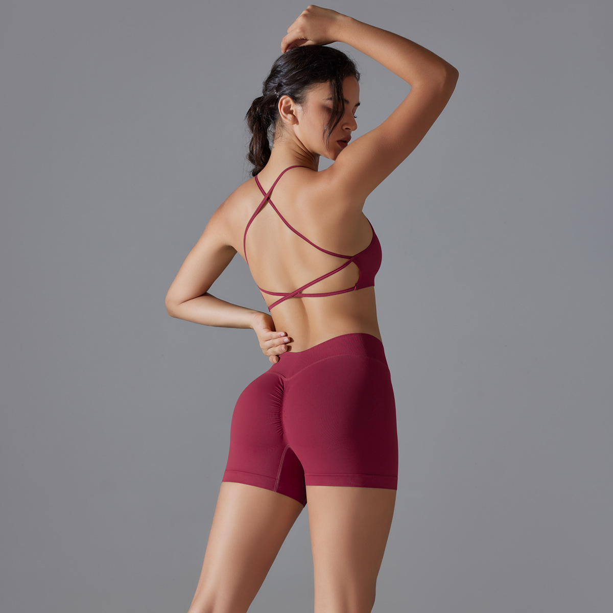 Women Thin Strap Long Cami Yoga 2-Piece Outfit, Cross Back Longline Tank 15 Colors, High Waist Butt Lifting Biker Shorts 15 Colors, YFYS7107+YFYS7101