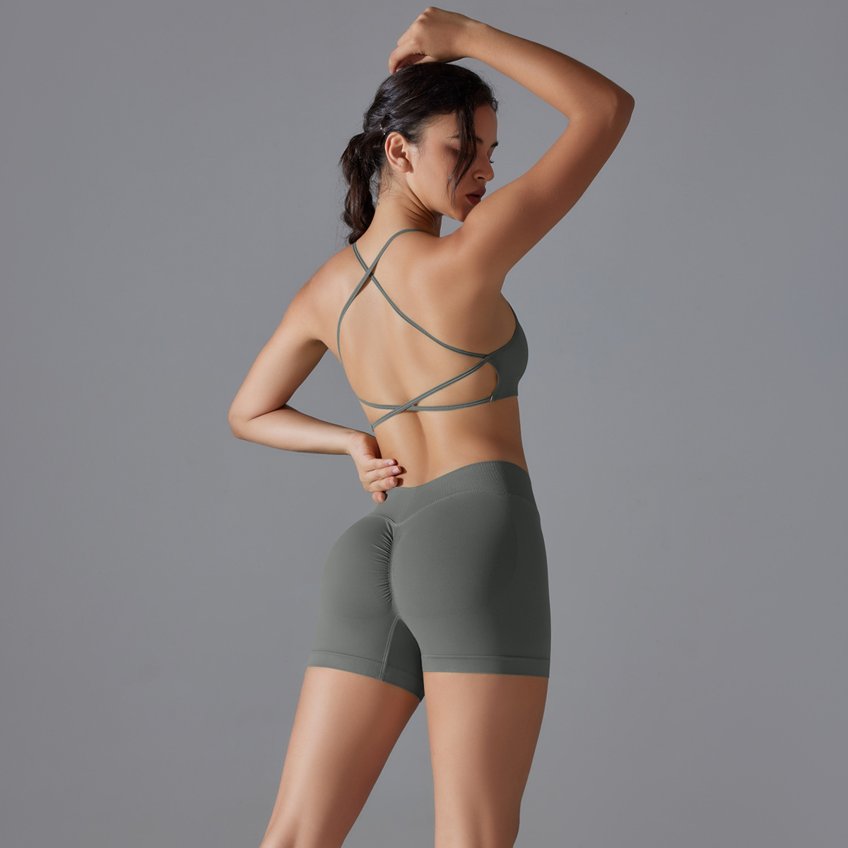 Women Thin Strap Long Cami Yoga 2-Piece Outfit, Cross Back Longline Tank 15 Colors, High Waist Butt Lifting Biker Shorts 15 Colors, YFYS7107+YFYS7101