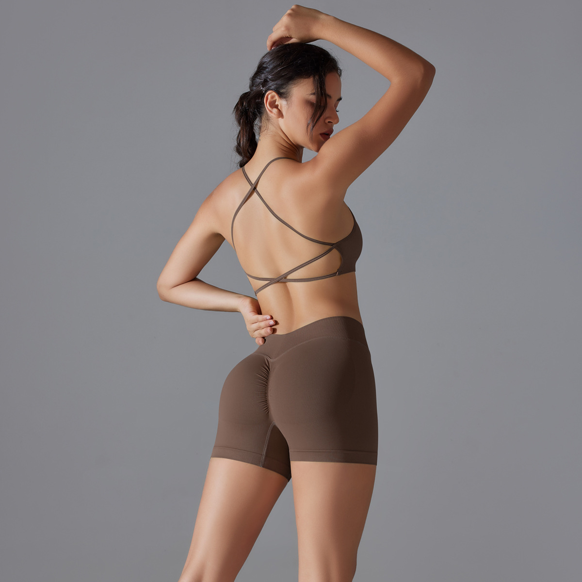 Women Thin Strap Long Cami Yoga 2-Piece Outfit, Cross Back Longline Tank 15 Colors, High Waist Butt Lifting Biker Shorts 15 Colors, YFYS7107+YFYS7101