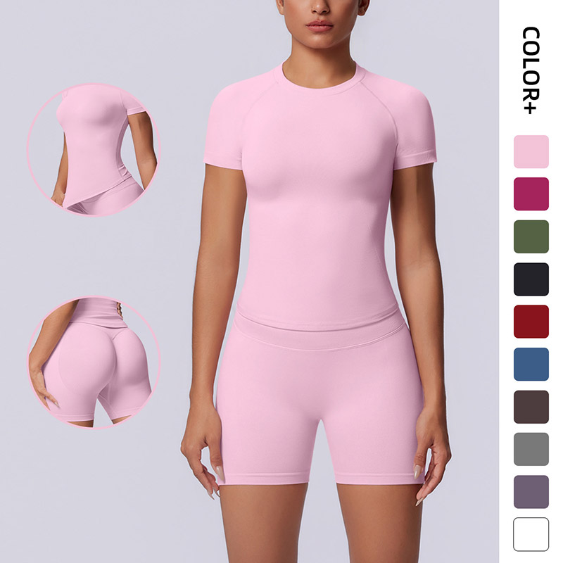 Women Raglan Short Sleeve Yoga 2-Piece O
