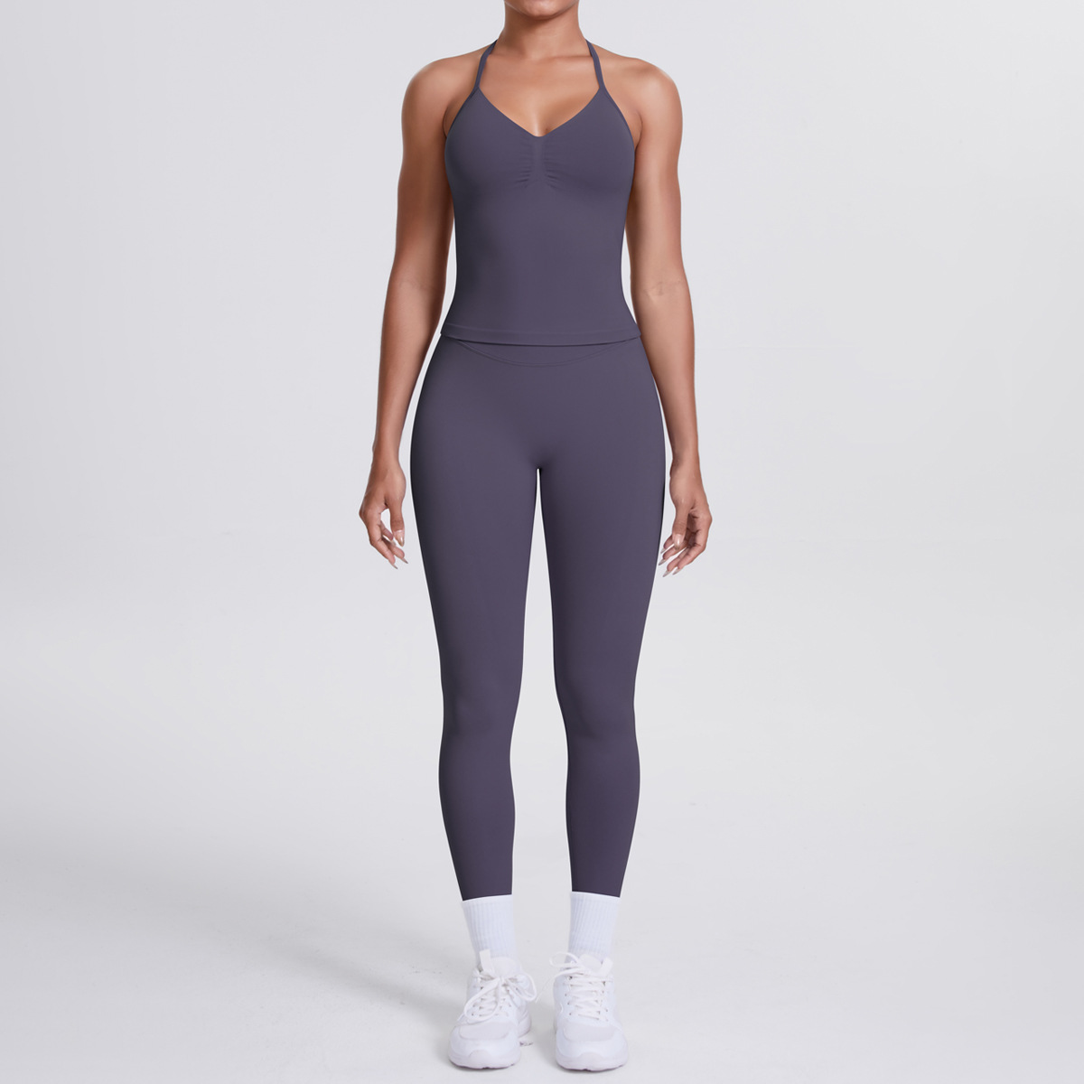 Women Halter Neck Yoga 2-Piece Outfit, Sleeveless Halter Beauty Back Crop Top 26 Colors, High Waist Butt Lifting Biker Shorts 26 Colors, YFYS6700+YFYS6688