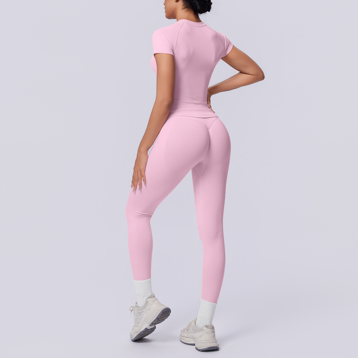 Quick Dry Training Set, Raglan Short Sleeve Crop Top 10 Colors, Solid Color Tight Lifting Leggings 10 Colors, YFYS6705+YFYS6688