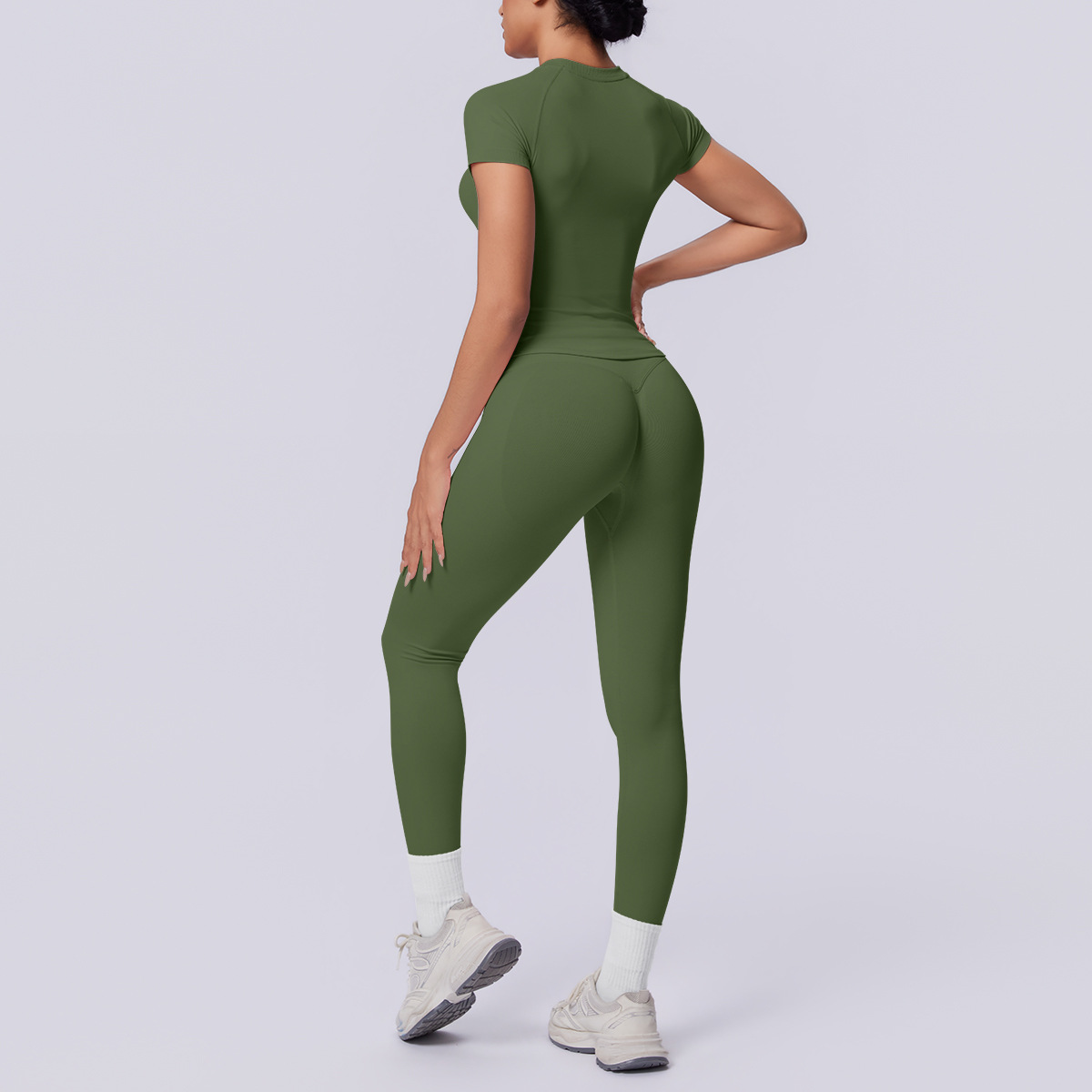 Quick Dry Training Set, Raglan Short Sleeve Crop Top 10 Colors, Solid Color Tight Lifting Leggings 10 Colors, YFYS6705+YFYS6688