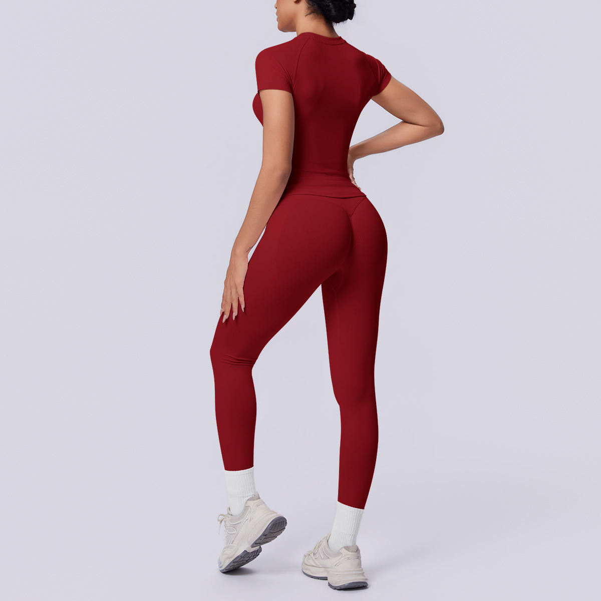 Quick Dry Training Set, Raglan Short Sleeve Crop Top 10 Colors, Solid Color Tight Lifting Leggings 10 Colors, YFYS6705+YFYS6688