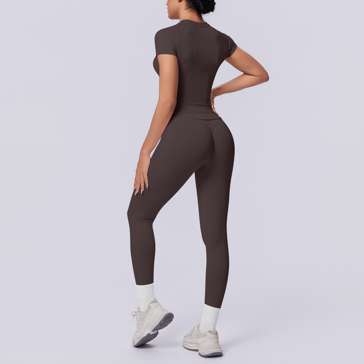Quick Dry Training Set, Raglan Short Sleeve Crop Top 10 Colors, Solid Color Tight Lifting Leggings 10 Colors, YFYS6705+YFYS6688