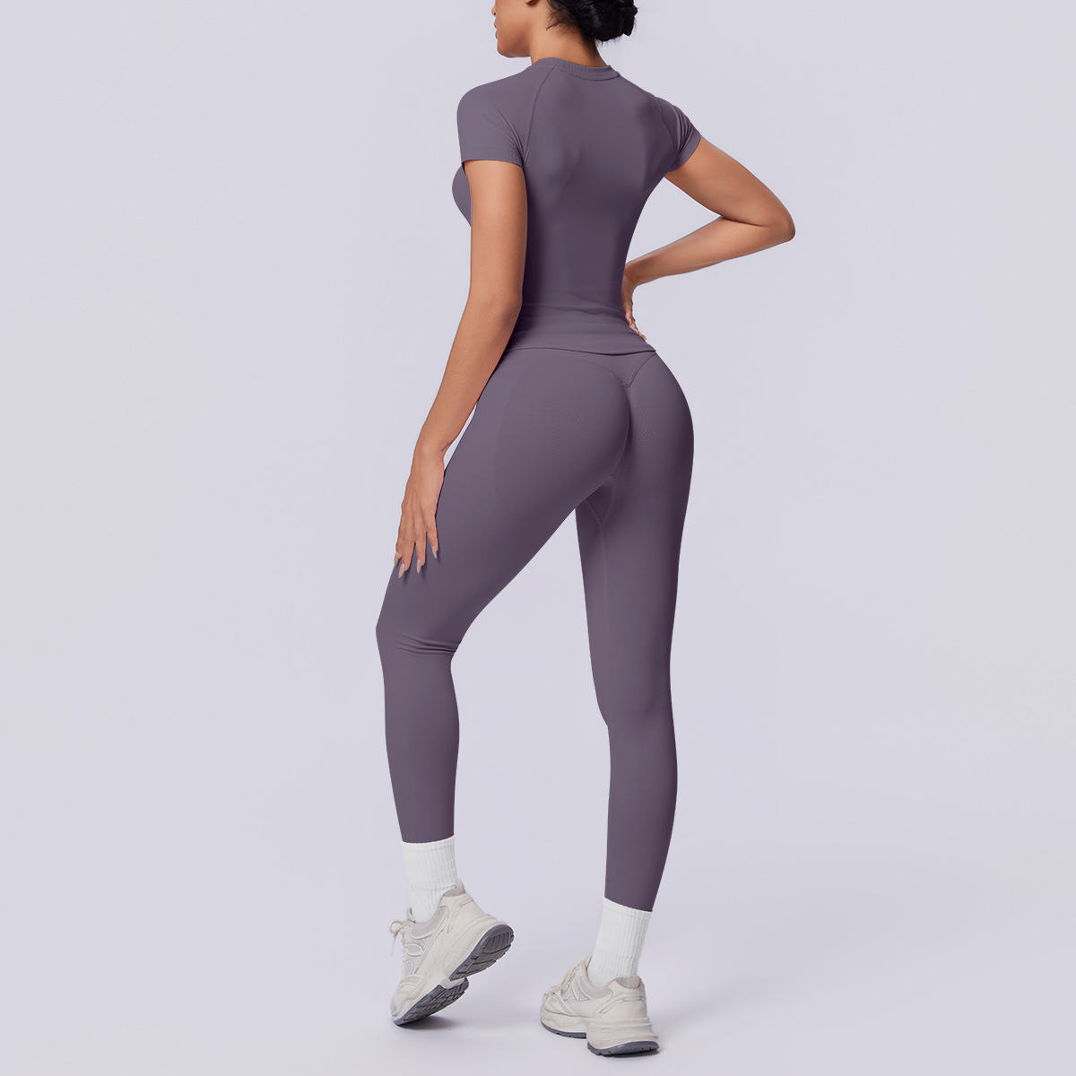 Quick Dry Training Set, Raglan Short Sleeve Crop Top 10 Colors, Solid Color Tight Lifting Leggings 10 Colors, YFYS6705+YFYS6688