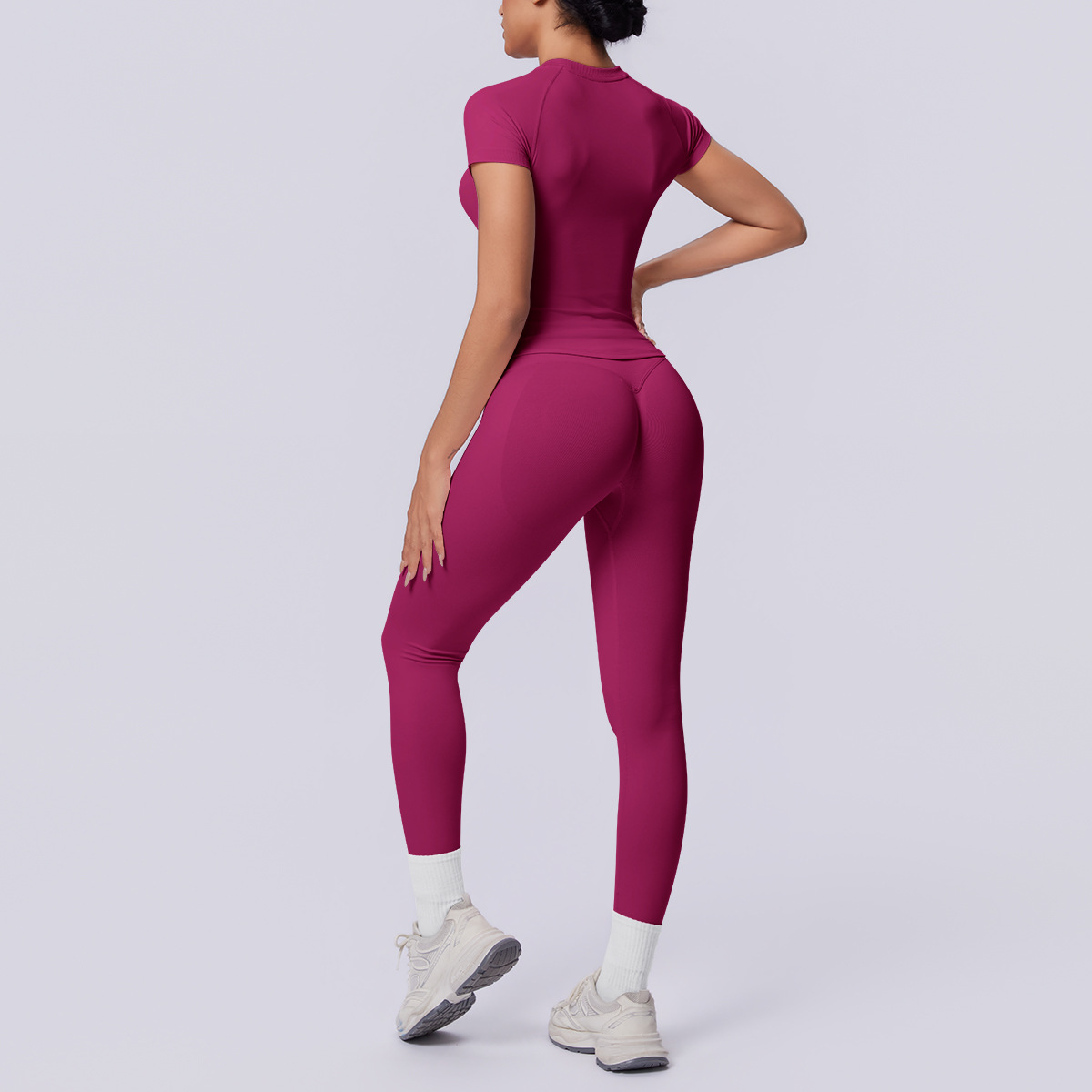 Quick Dry Training Set, Raglan Short Sleeve Crop Top 10 Colors, Solid Color Tight Lifting Leggings 10 Colors, YFYS6705+YFYS6688