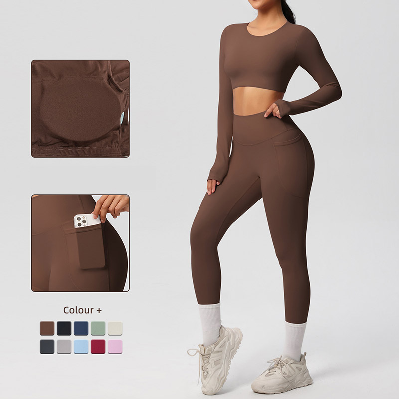 Women Crew Neck Long Sleeve Yoga 2-Piece