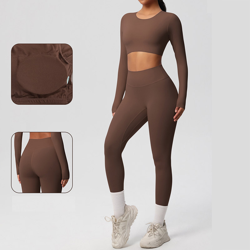 Women Crew Neck Long Sleeve Yoga 2-Piece