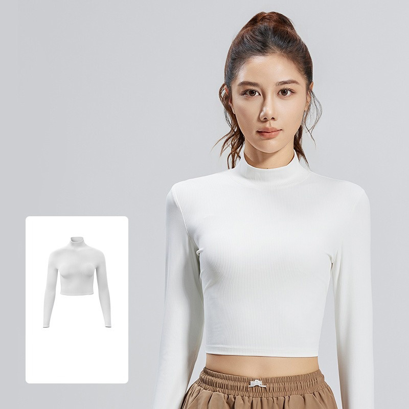 Mock-Neck Slim-Fit Solid Color Yoga Long-Sleeve Top 3 Colors YFJYTC015