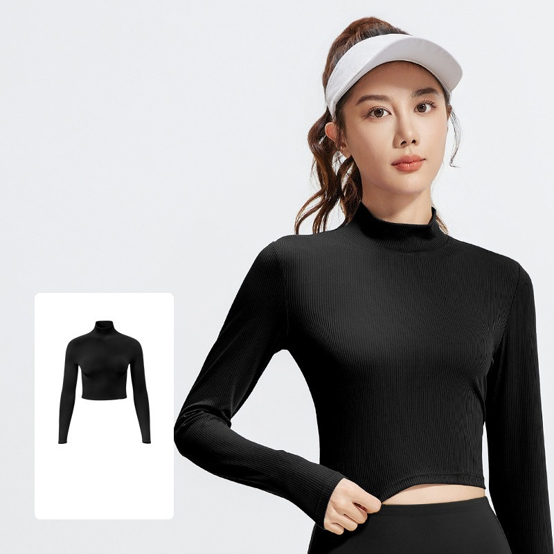 Mock-Neck Slim-Fit Solid Color Yoga Long-Sleeve Top 3 Colors YFJYTC015