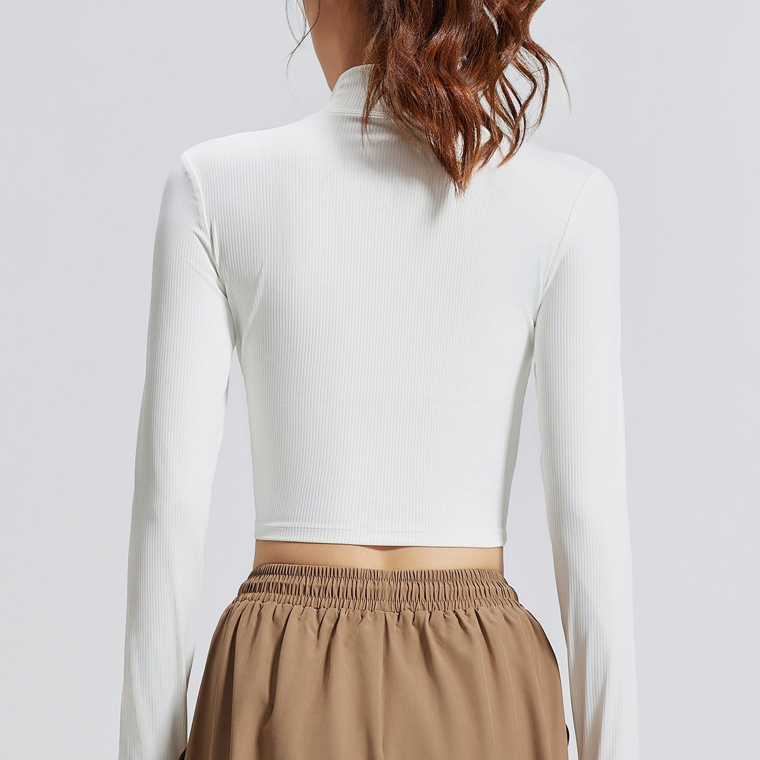 Mock-Neck Slim-Fit Solid Color Yoga Long-Sleeve Top 3 Colors YFJYTC015
