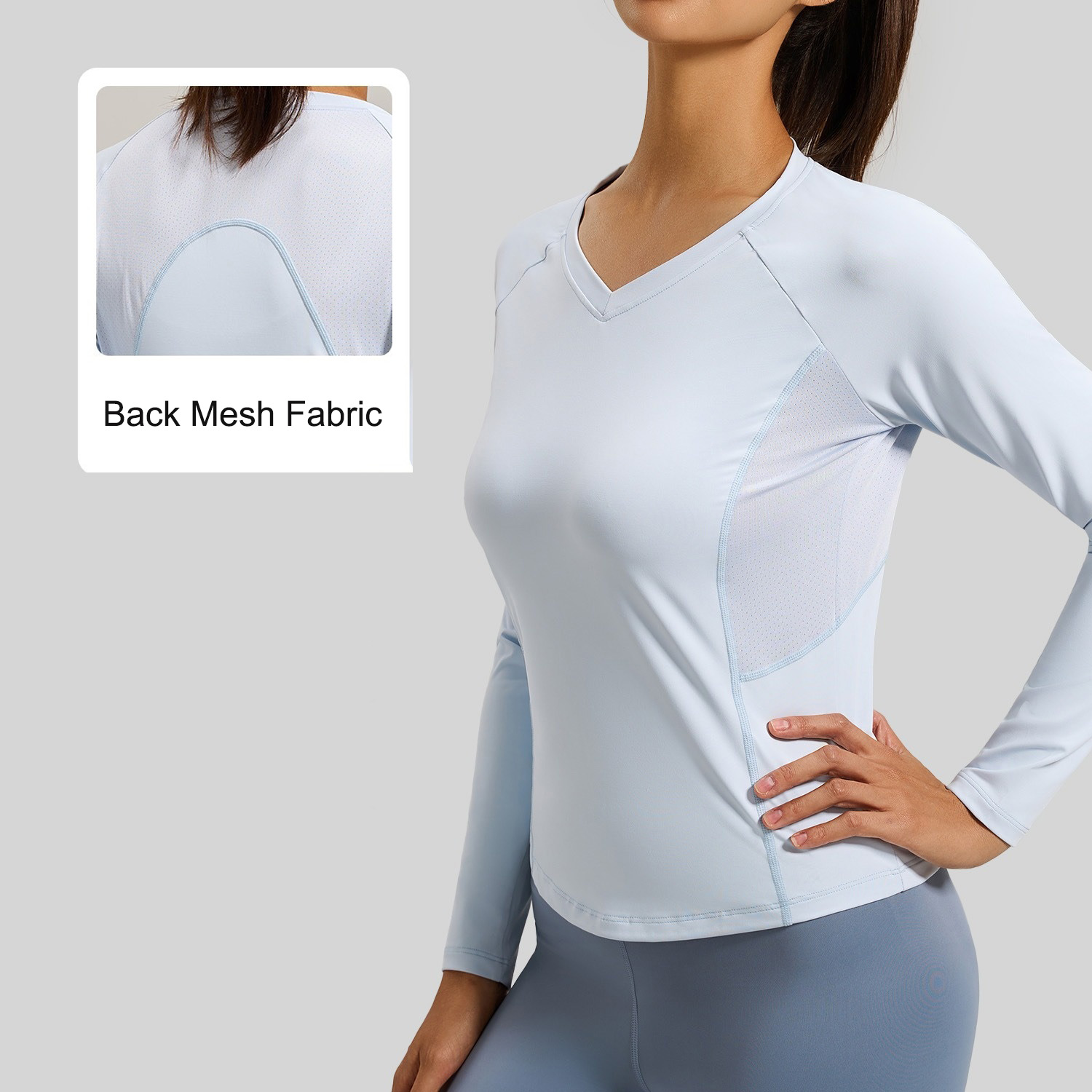 Women's V-neck Long-Sleeve Yoga Top Mesh