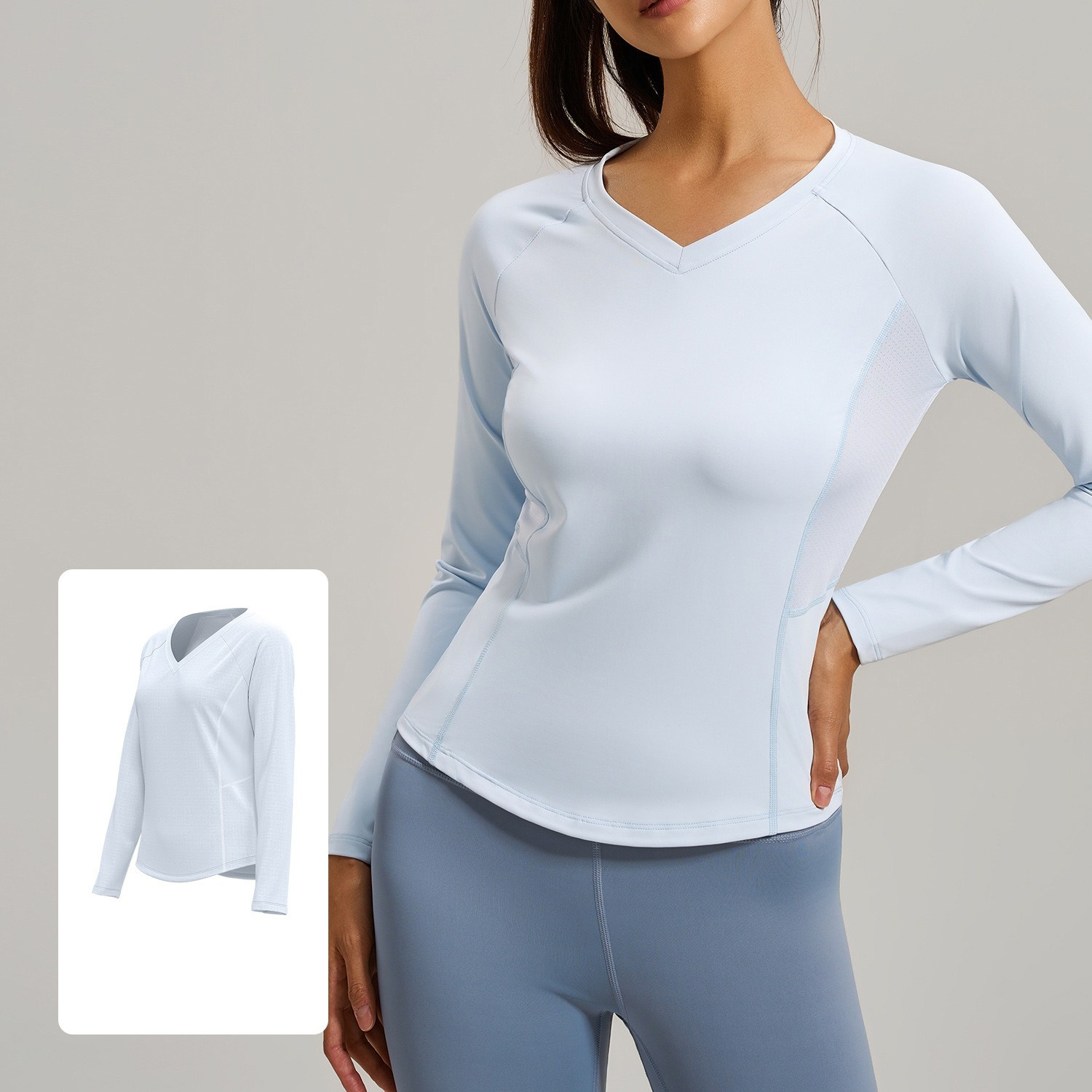 Women's V-neck Long-Sleeve Yoga Top Mesh Fitness T-Shirt 4 Colors YFJYWC025