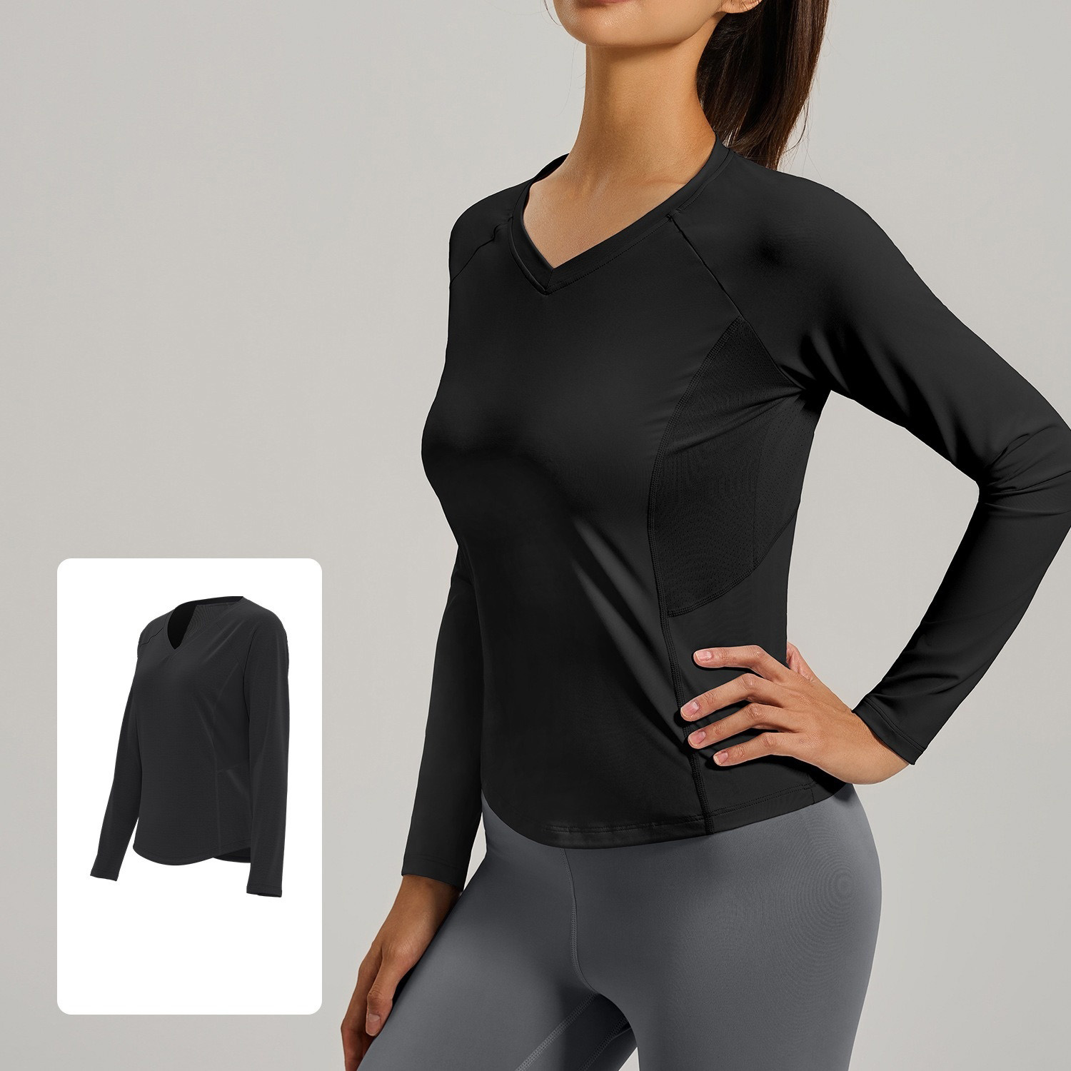 Women's V-neck Long-Sleeve Yoga Top Mesh Fitness T-Shirt 4 Colors YFJYWC025