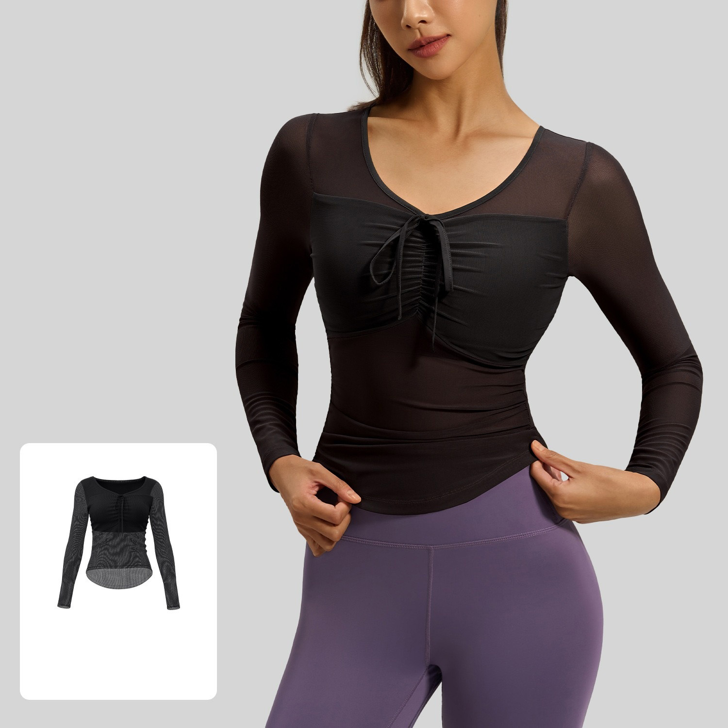 Women's Slim-Fit Long-Sleeve Mesh Yoga Top with Built-In Cups 4 Colors YFJYJC025