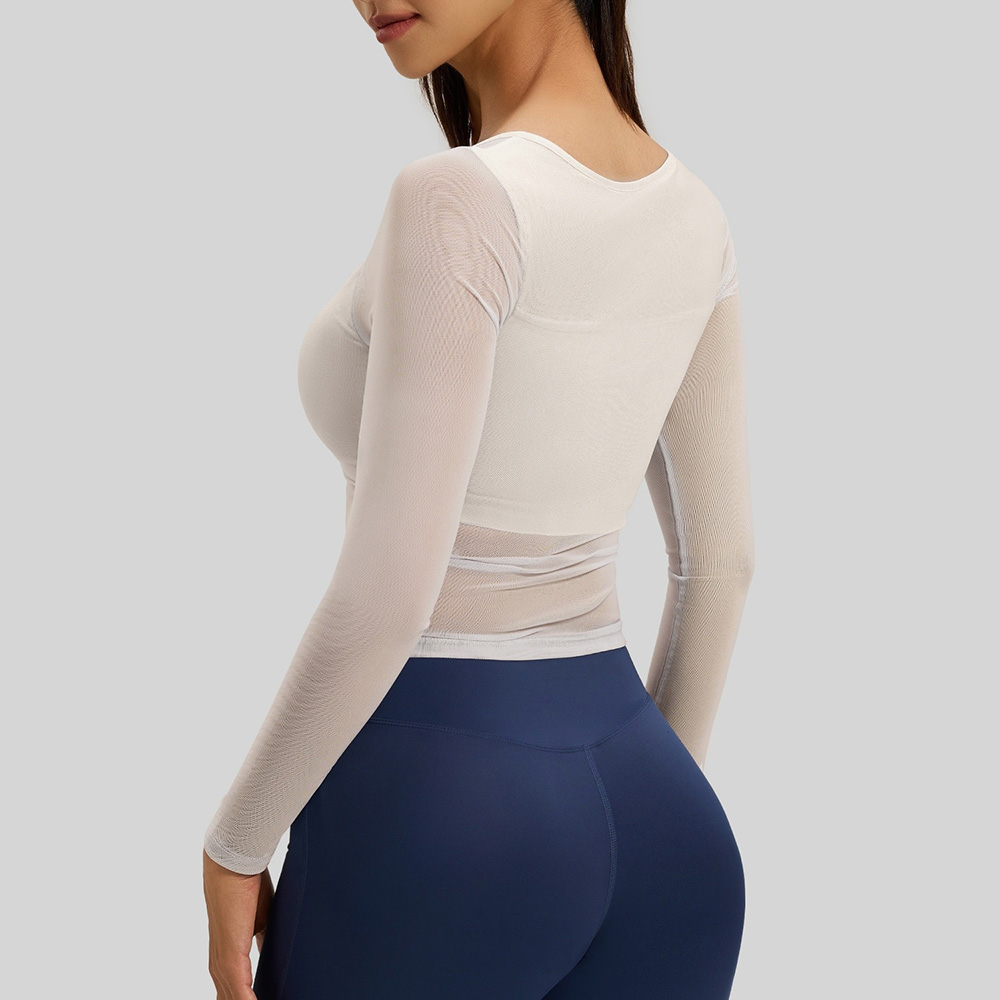 Women's Slim-Fit Long-Sleeve Mesh Yoga Top with Built-In Cups 4 Colors YFJYJC025