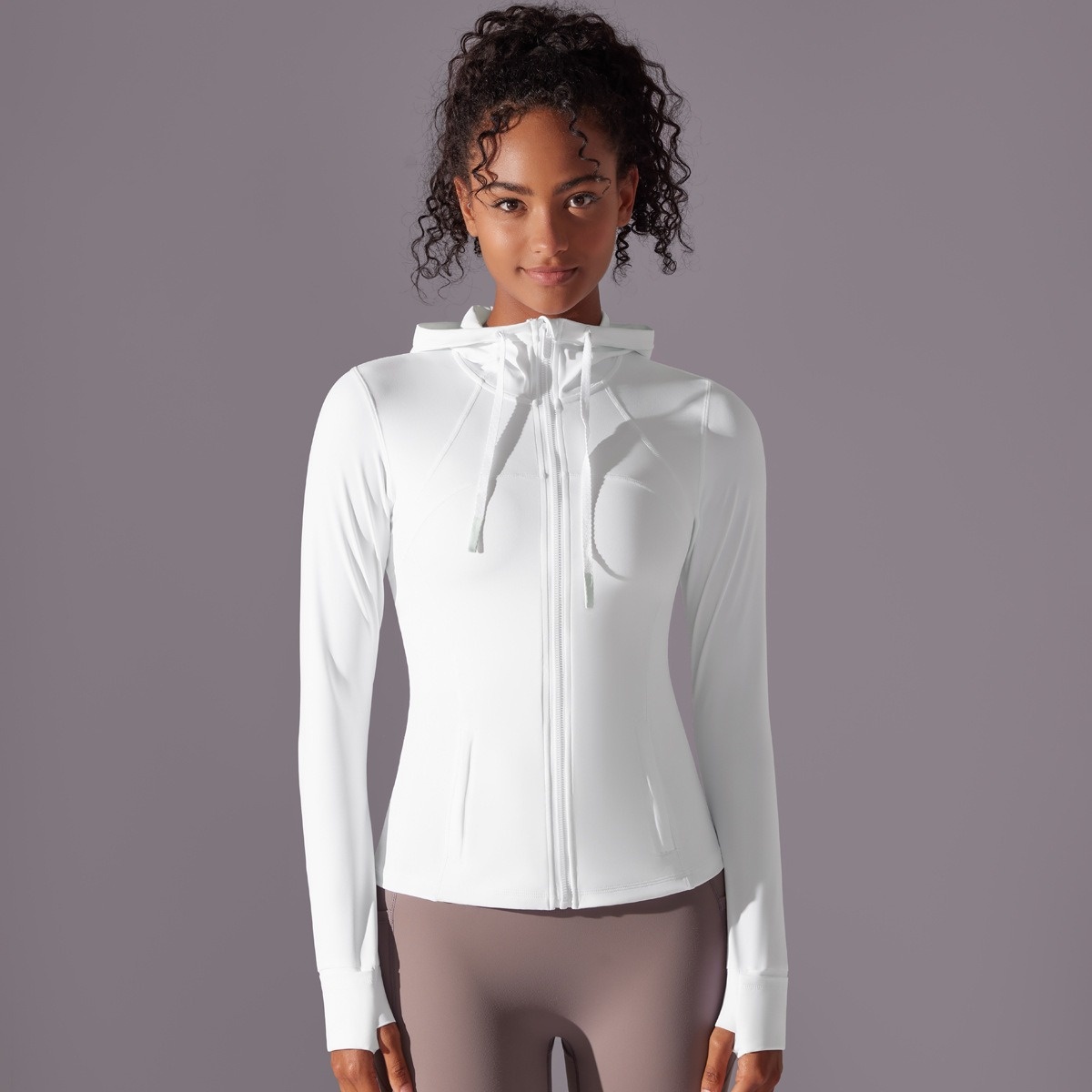 Solid-Color Nylon Hooded Sports Jacket With Zippered Pockets 6 Colors YFYS7010