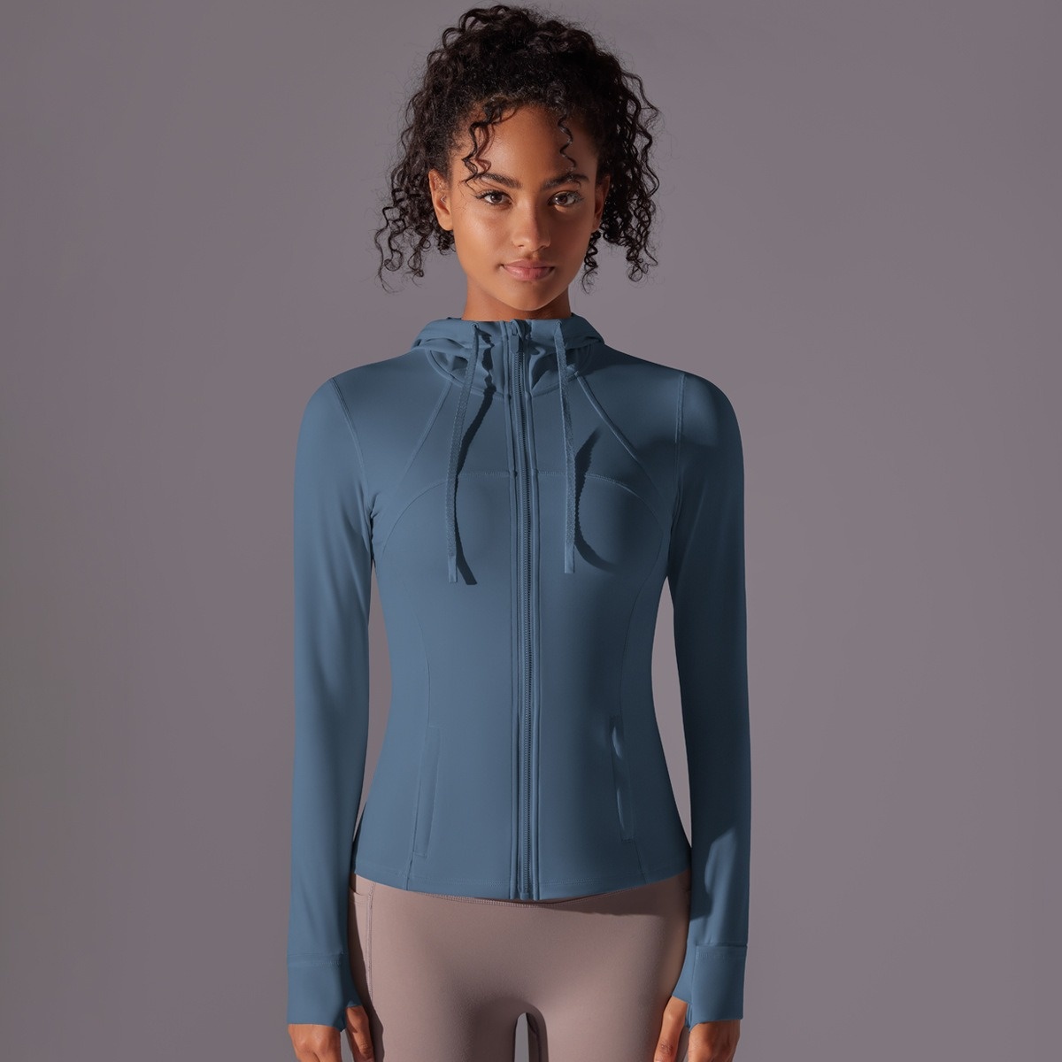 Solid-Color Nylon Hooded Sports Jacket With Zippered Pockets 6 Colors YFYS7010